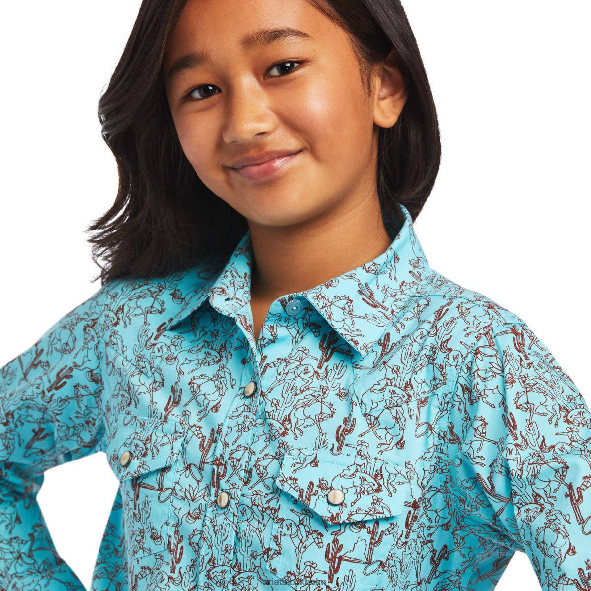Kläder Ariat riktig bucking bronc skjorta amazonit bucking bronstryck barn F04844077