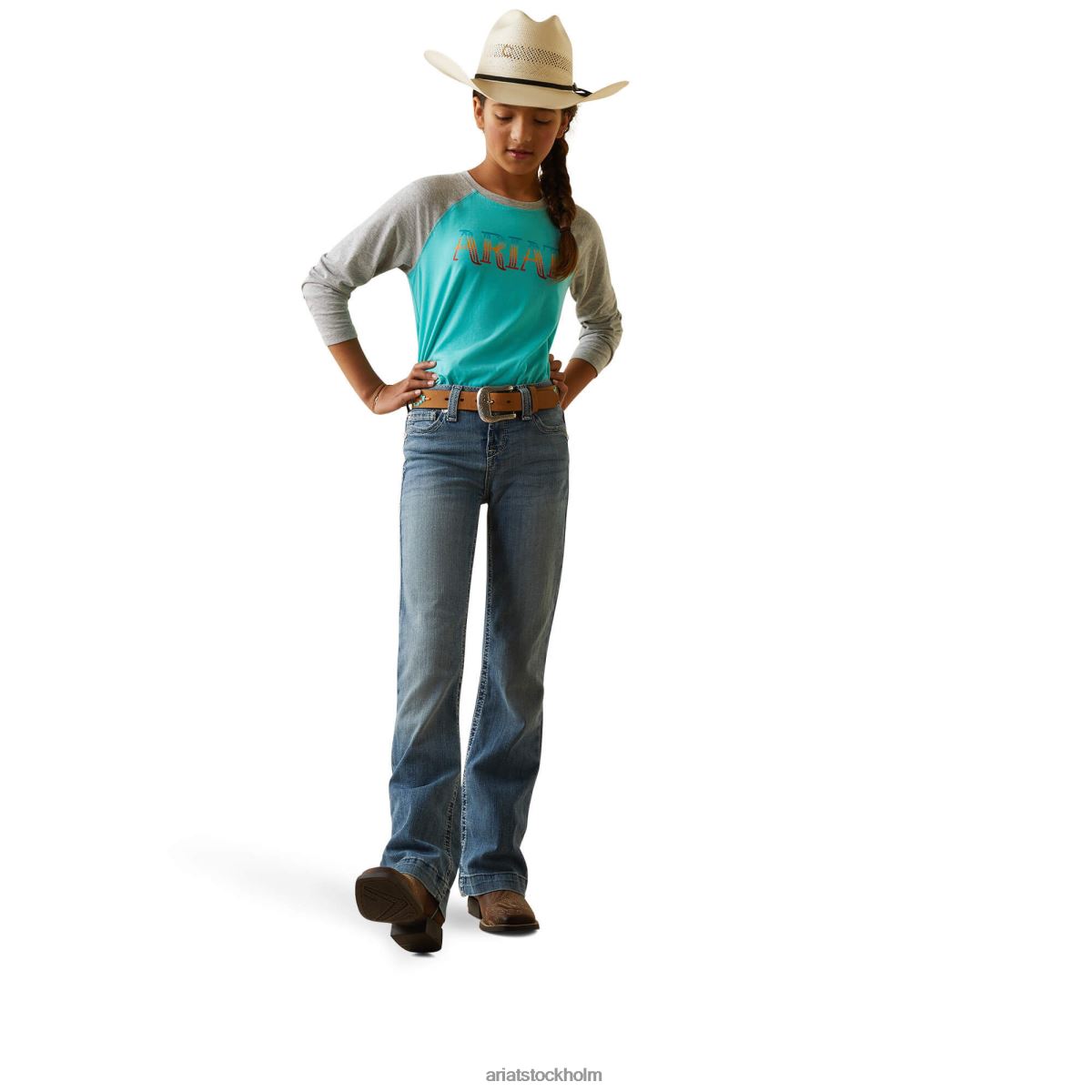 Kläder Ariat serape logotyp baseball t-shirt poolblå/gråmelerad barn F04844059