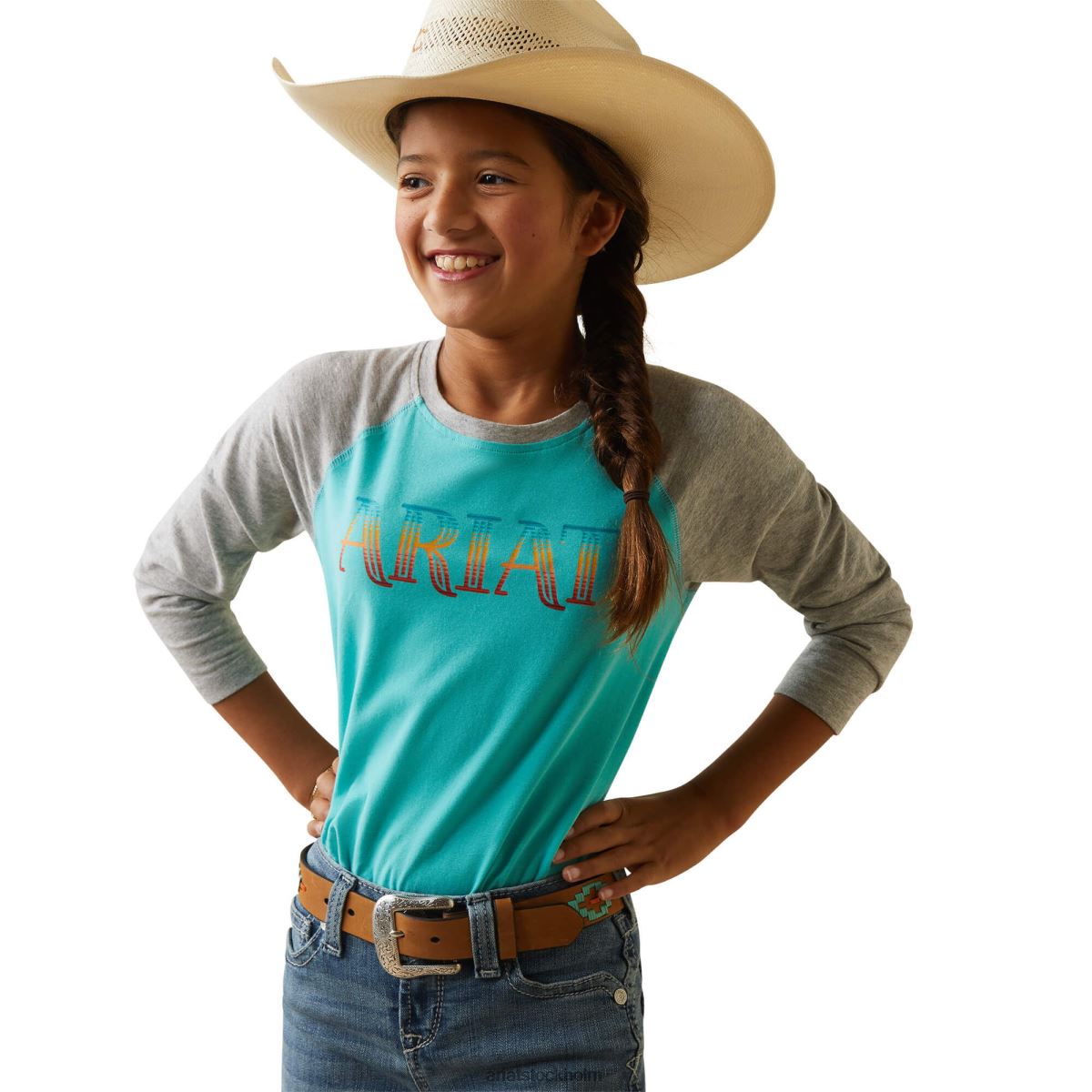 Kläder Ariat serape logotyp baseball t-shirt poolblå/gråmelerad barn F04844059