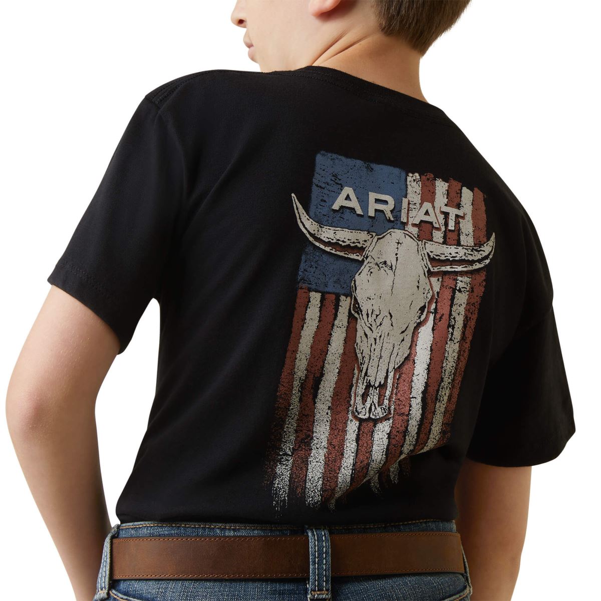 Kläder Ariat steer skull flag t-shirt svart barn F04843992
