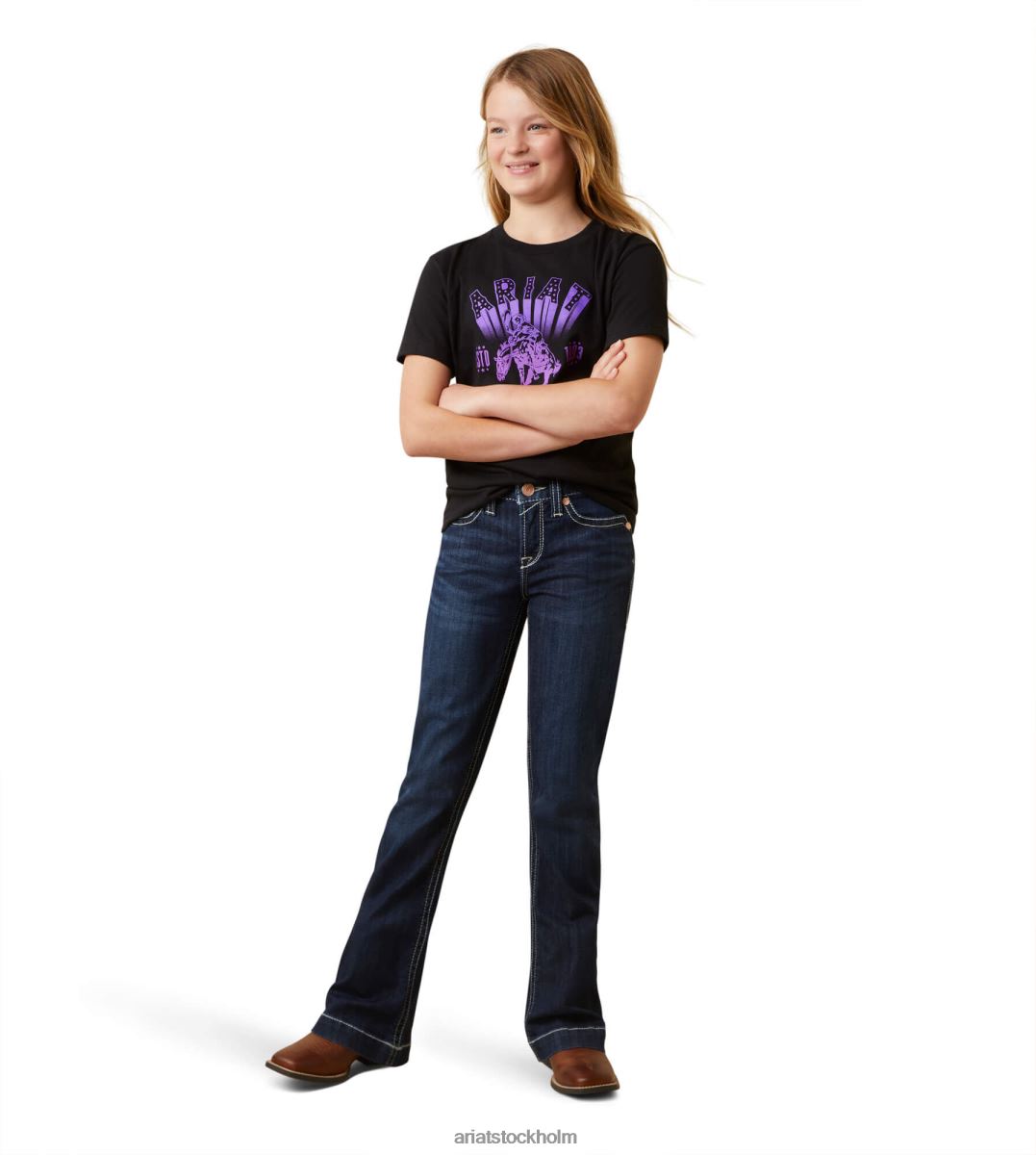 Kläder Ariat vintage rodeo ss t-shirt svart barn F04844011