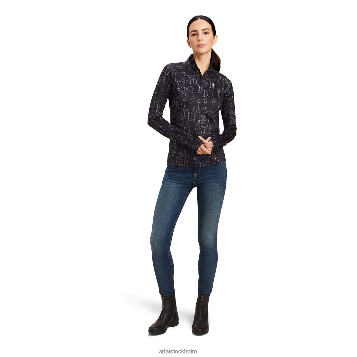 blast Ariat lowell 2.0 1/4 dragkedja baslager svart bitstryck kvinnor F04843145