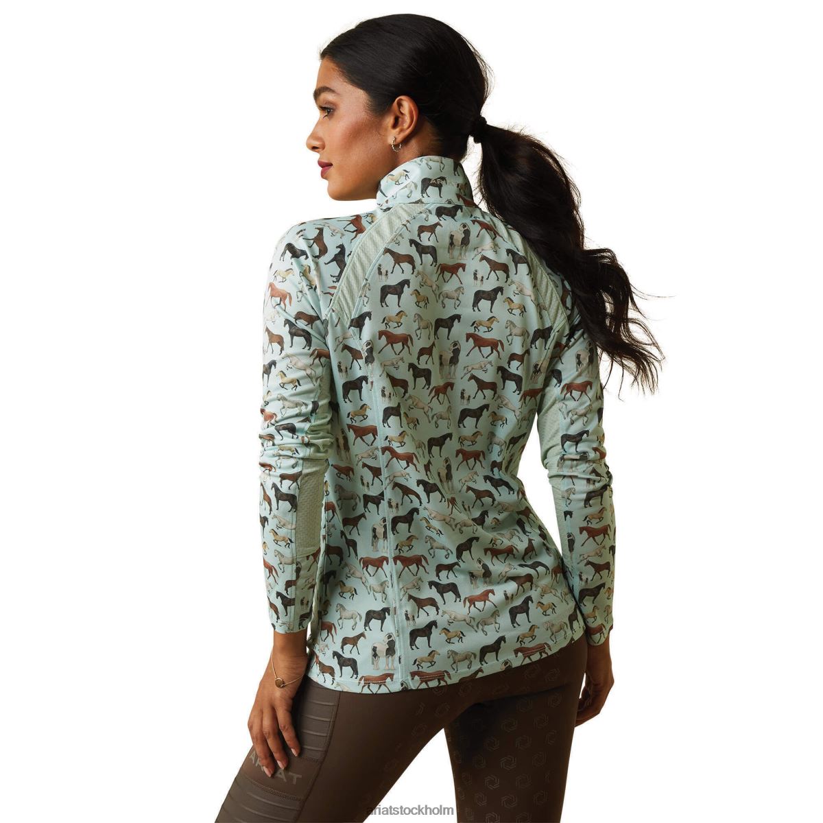 blast Ariat sunstopper 2.0 1/4 dragkedja baslager aqua foam flocktryck kvinnor F04842793