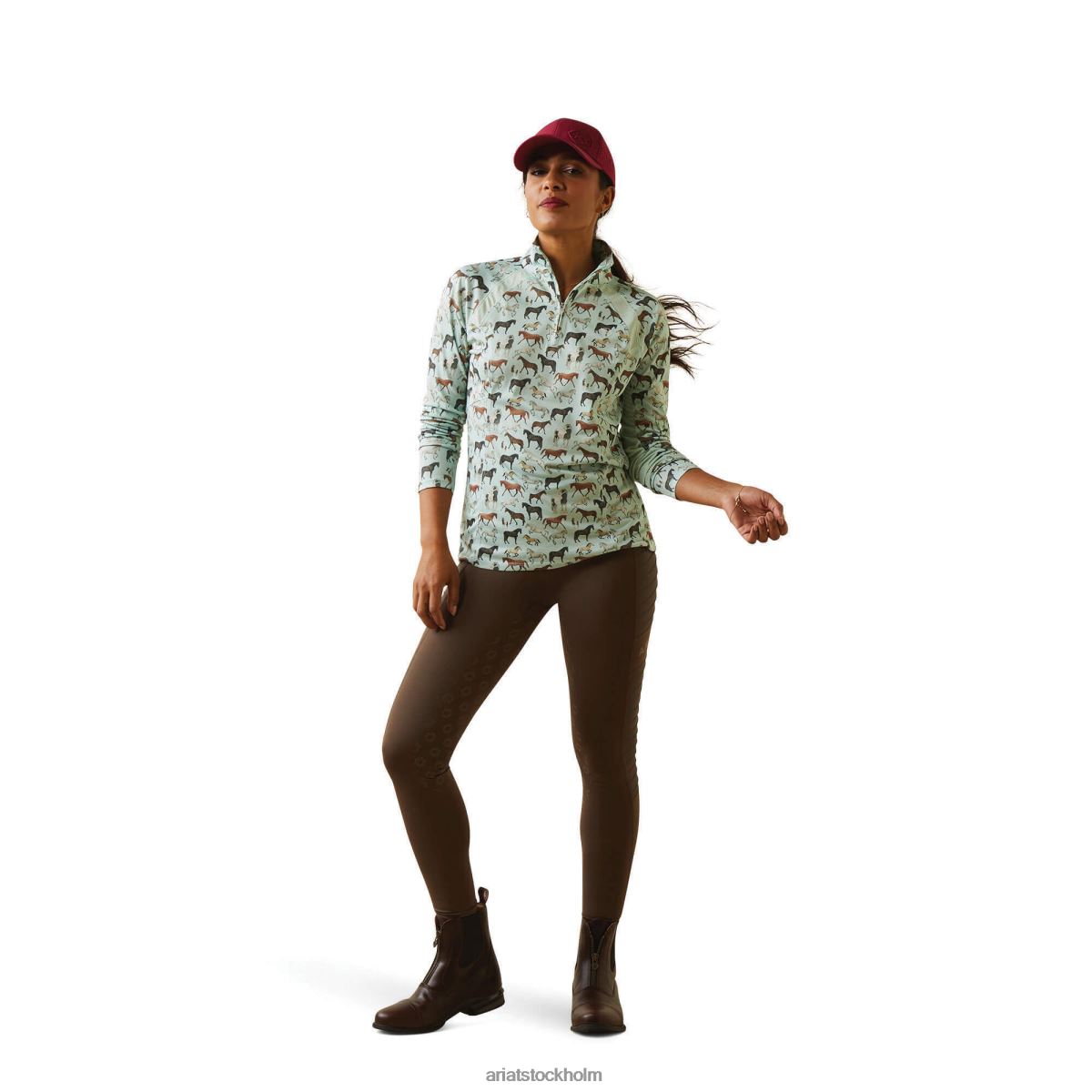 blast Ariat sunstopper 2.0 1/4 dragkedja baslager aqua foam flocktryck kvinnor F04842793