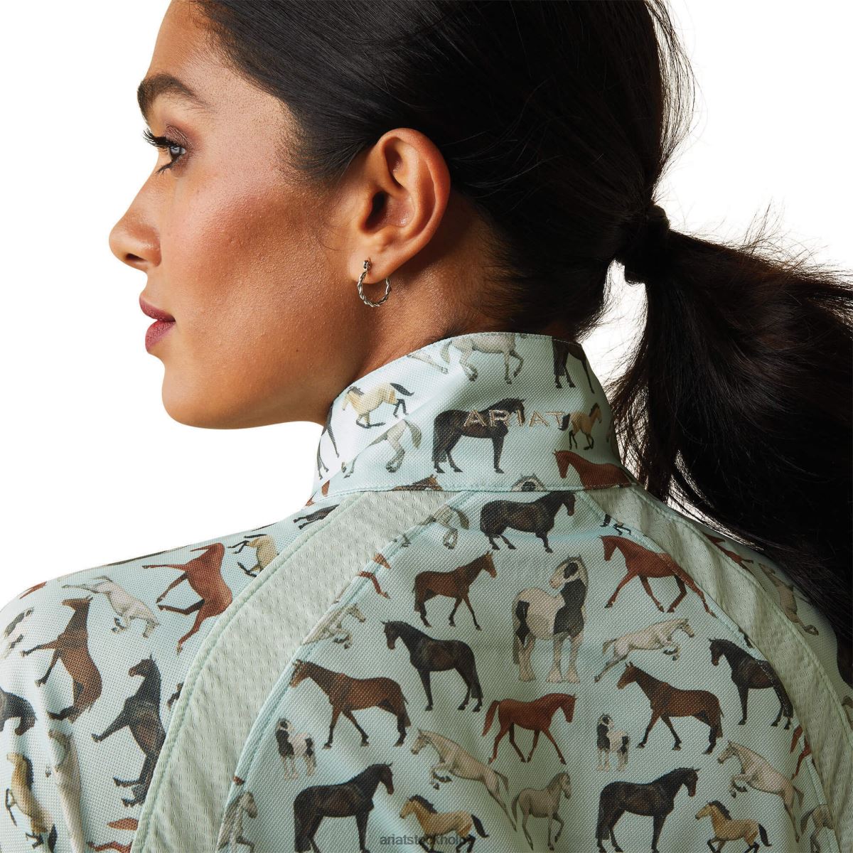 blast Ariat sunstopper 2.0 1/4 dragkedja baslager aqua foam flocktryck kvinnor F04842793