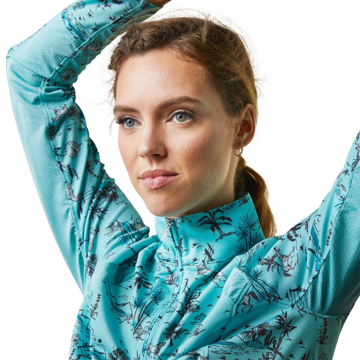 blast Ariat sunstopper 2.0 1/4 dragkedja baslager pool blå oasis tryck kvinnor F04842818