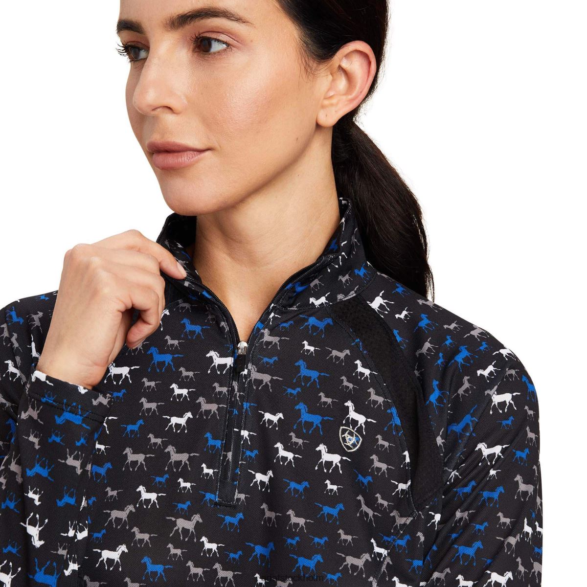 blast Ariat sunstopper 2.0 1/4 dragkedja baslager svart upptagen ponnytryck kvinnor F04843041