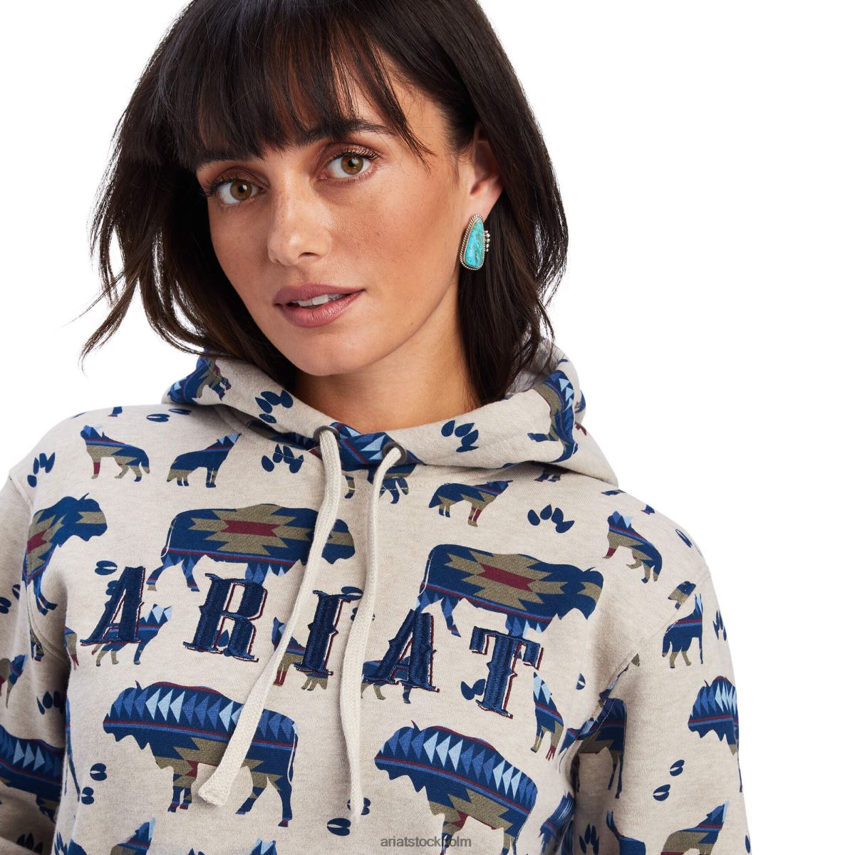 blast Ariat äkta huvtröja med all-over tryck buffalo kanttryck kvinnor F04843398