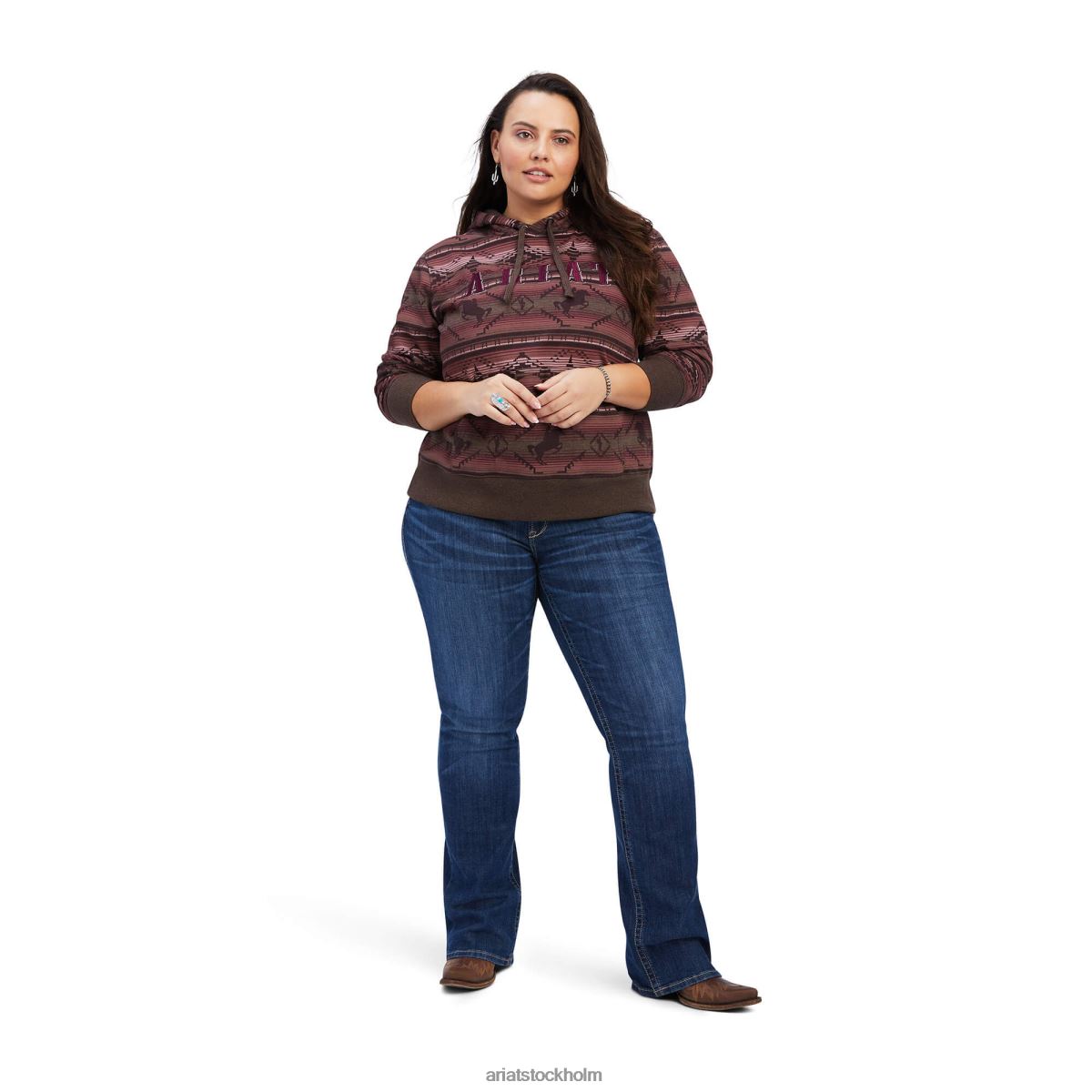 blast Ariat äkta huvtröja med all-over tryck gammalt västra serapetryck kvinnor F04843399