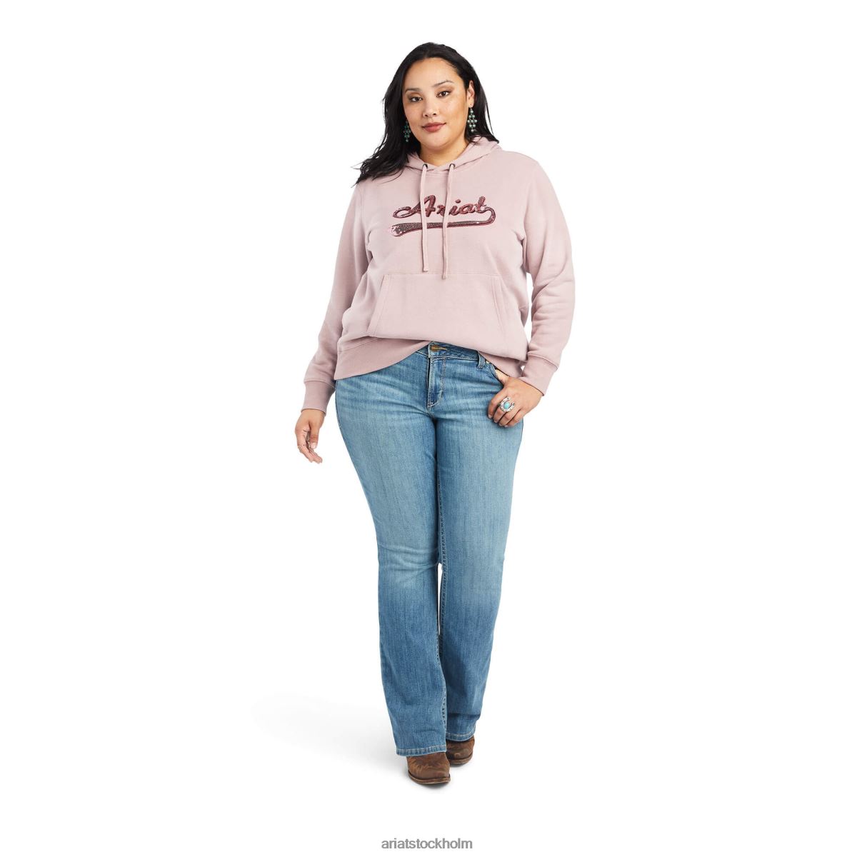 blast Ariat äkta paljettlogga hoodie nostalgi rosljung kvinnor F04843388