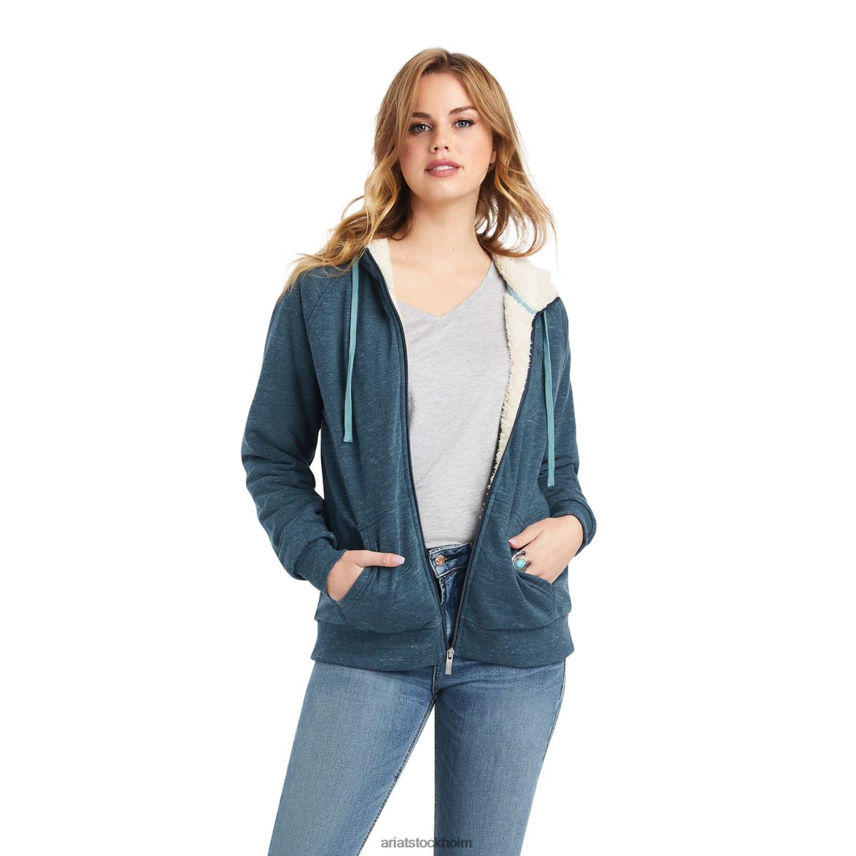 blast Ariat äkta sherpa huvtröja med dragkedja midnatt flottan kvinnor F04843387