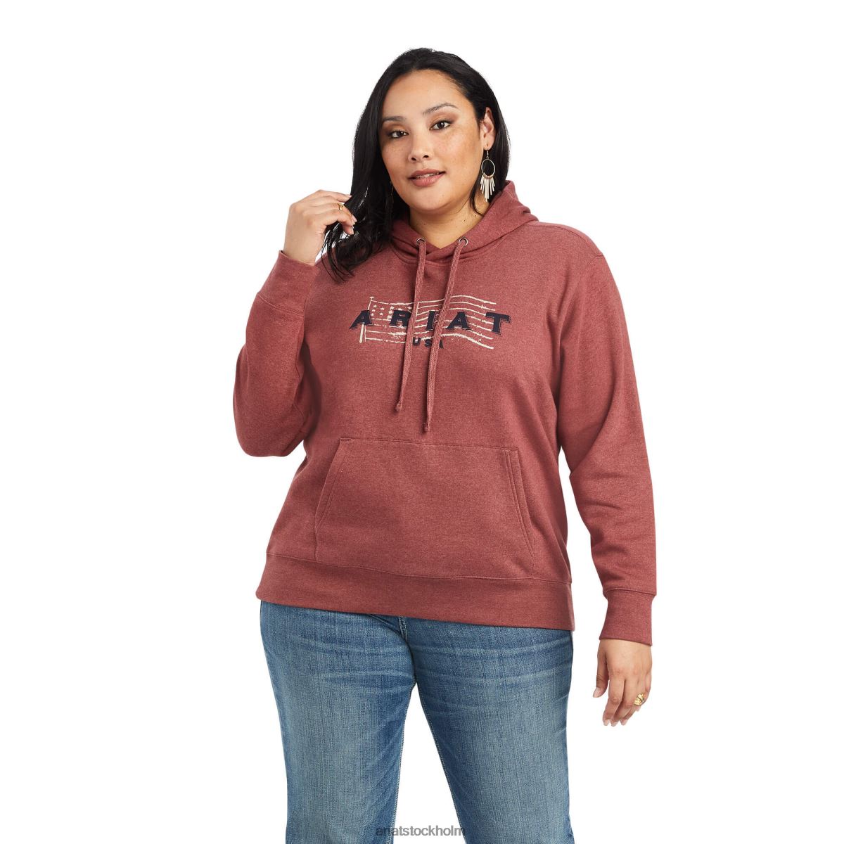 blast Ariat äkta usa chest logo hoodie soltorkad tomatljung kvinnor F04843420