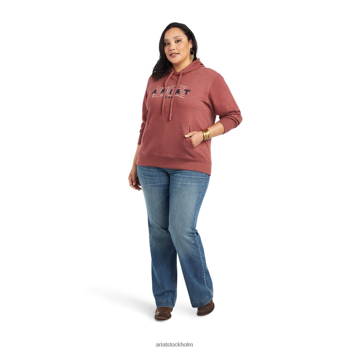 blast Ariat äkta usa chest logo hoodie soltorkad tomatljung kvinnor F04843420