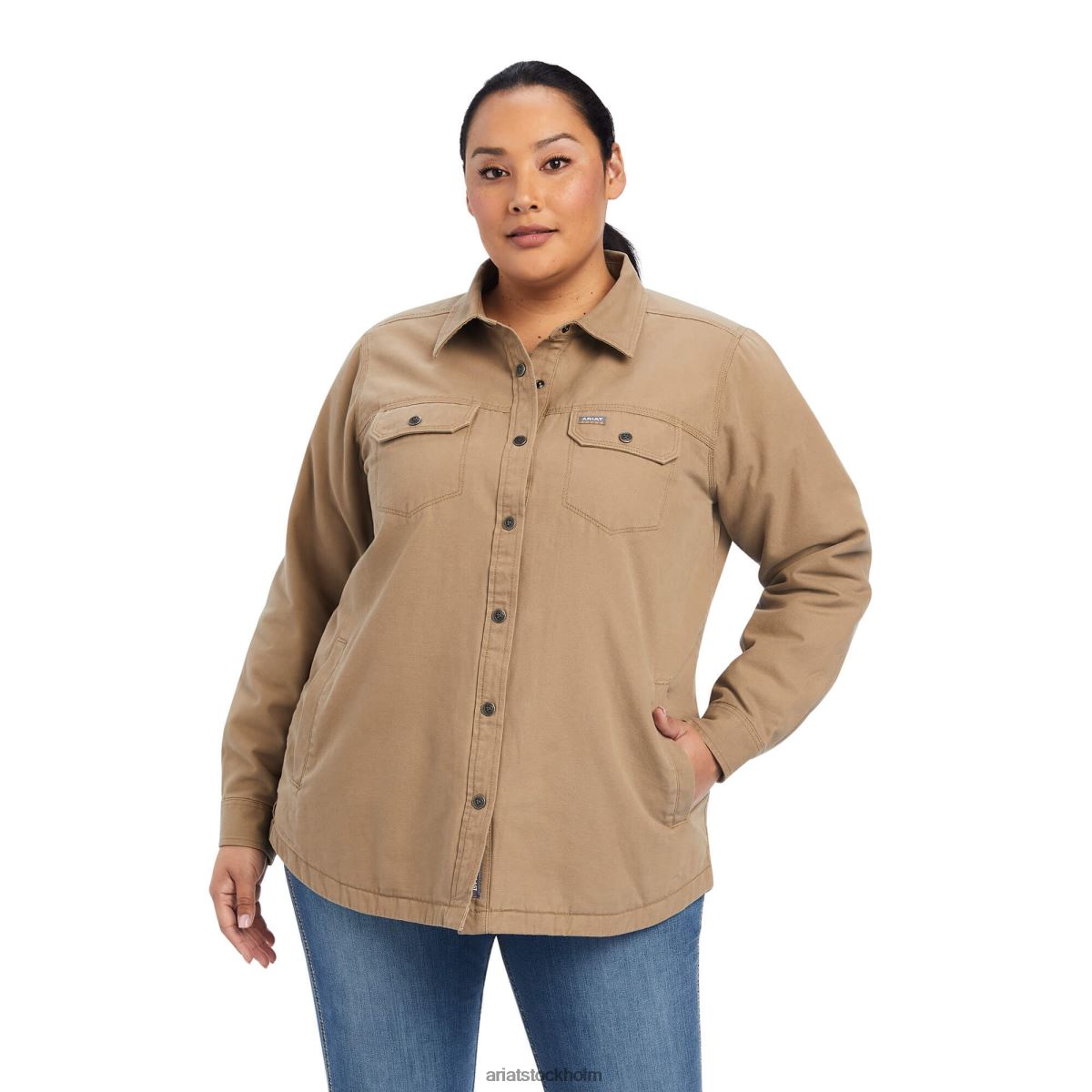 blast Ariat armeringsjärn klassisk canvas skjortjacka armeringsjärn khaki kvinnor F04843637