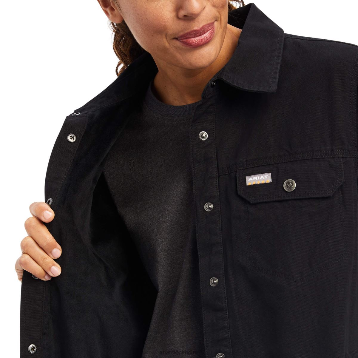 blast Ariat armeringsjärn klassisk canvas skjortjacka svart kvinnor F04843640