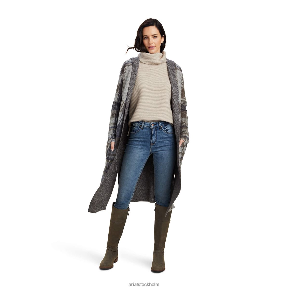 blast Ariat saratoga kofta gråmelerad pläd kvinnor F04843340
