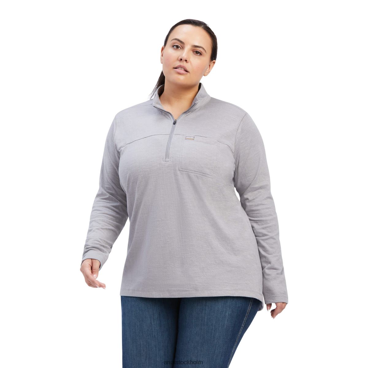 blast Ariat armeringsjärn foundation 1/4 zip-skjorta gråmelerad kvinnor F04843274