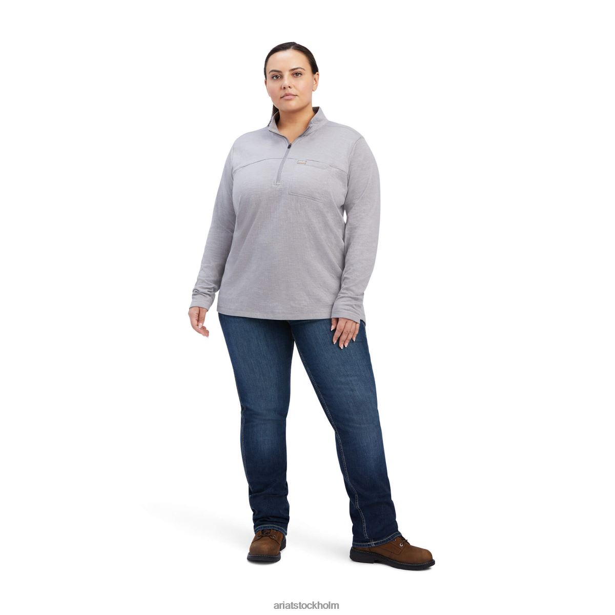 blast Ariat armeringsjärn foundation 1/4 zip-skjorta gråmelerad kvinnor F04843274