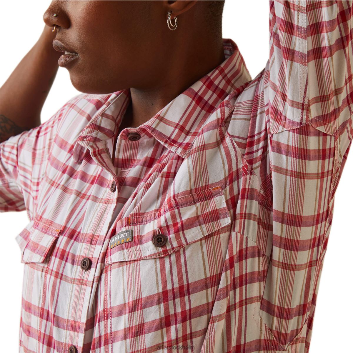 blast Ariat armeringsjärn tillverkad tuff durastretch arbetsskjorta körsbär julibee pläd kvinnor F04842960