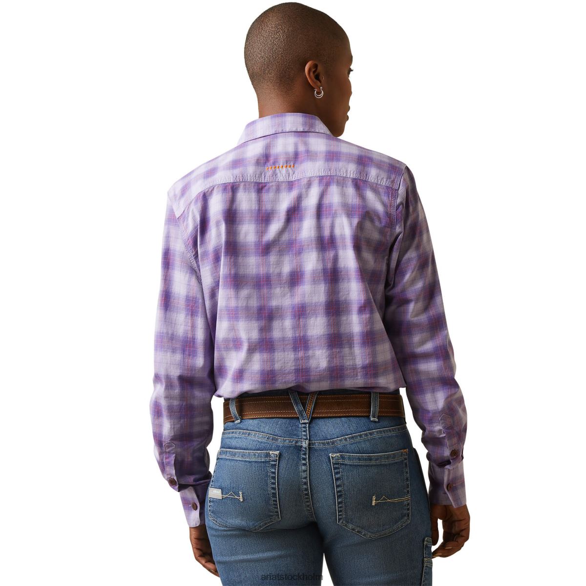 blast Ariat armeringsjärn tillverkad tuff durastretch arbetsskjorta lavendelpläd kvinnor F04843052