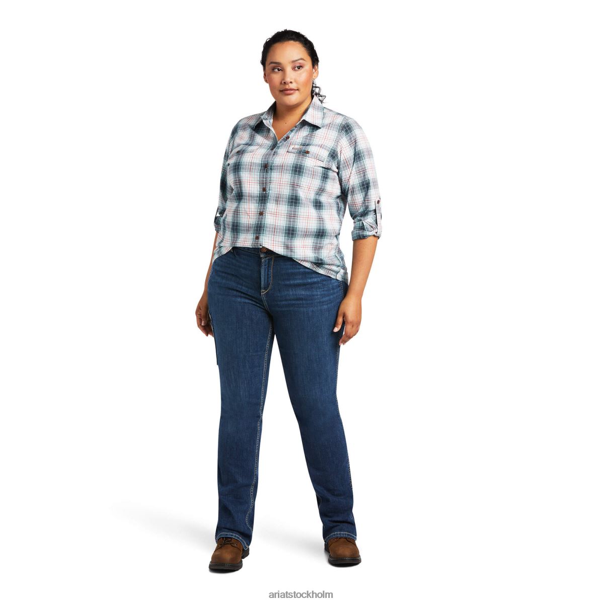 blast Ariat armeringsjärn tillverkad tuff durastretch arbetsskjorta marinförmörkelse kvinnor F04842953