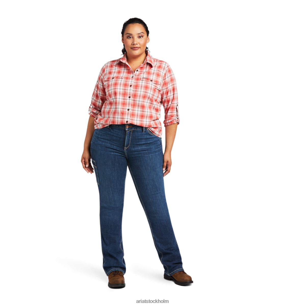 blast Ariat armeringsjärn tillverkad tuff durastretch arbetsskjorta tranbär kvinnor F04842999