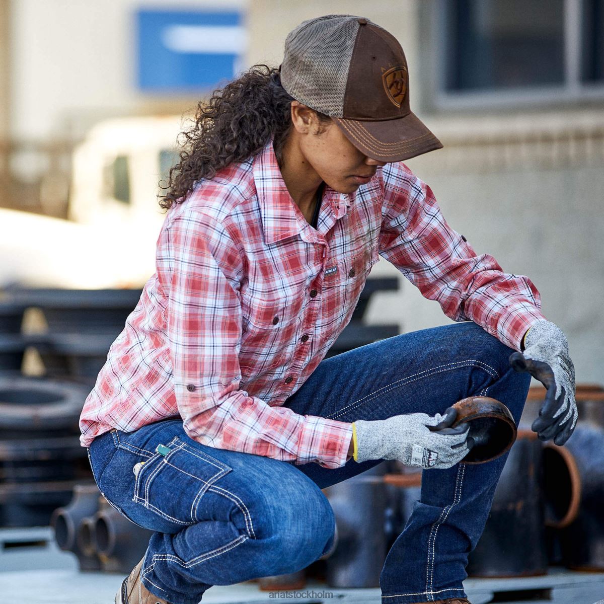 blast Ariat armeringsjärn tillverkad tuff durastretch arbetsskjorta tranbär kvinnor F04842999