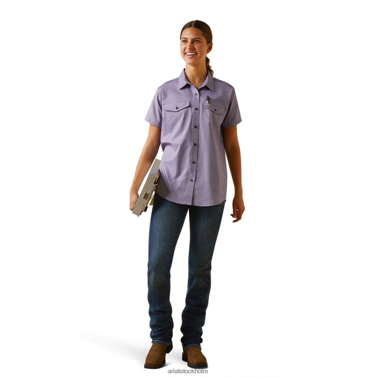blast Ariat armeringsjärn tillverkad tuff venttek durastretch arbetsskjorta korsikansk blå ljung kvinnor F04843013