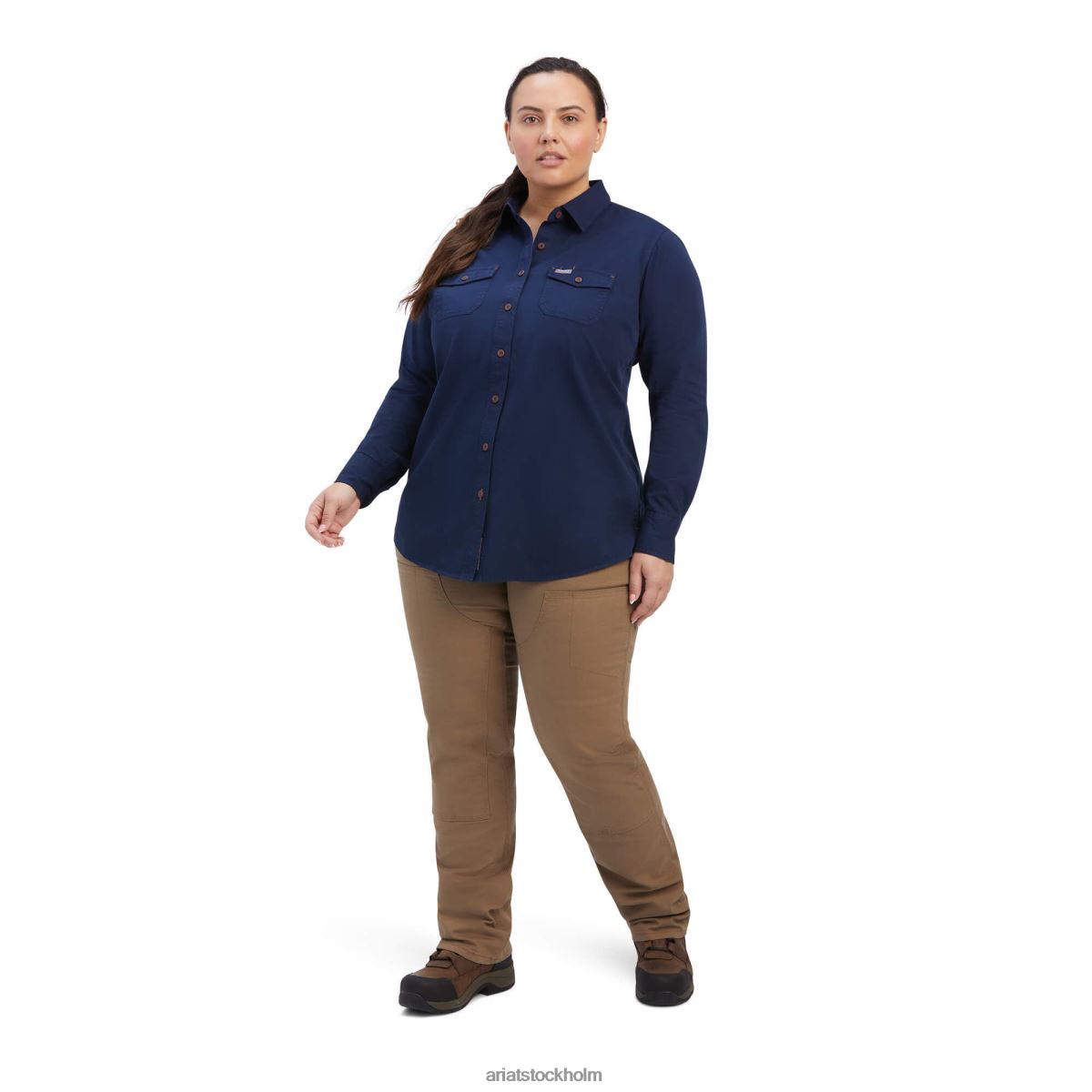blast Ariat armeringstvättad arbetsskjorta i twill Marin kvinnor F04843088