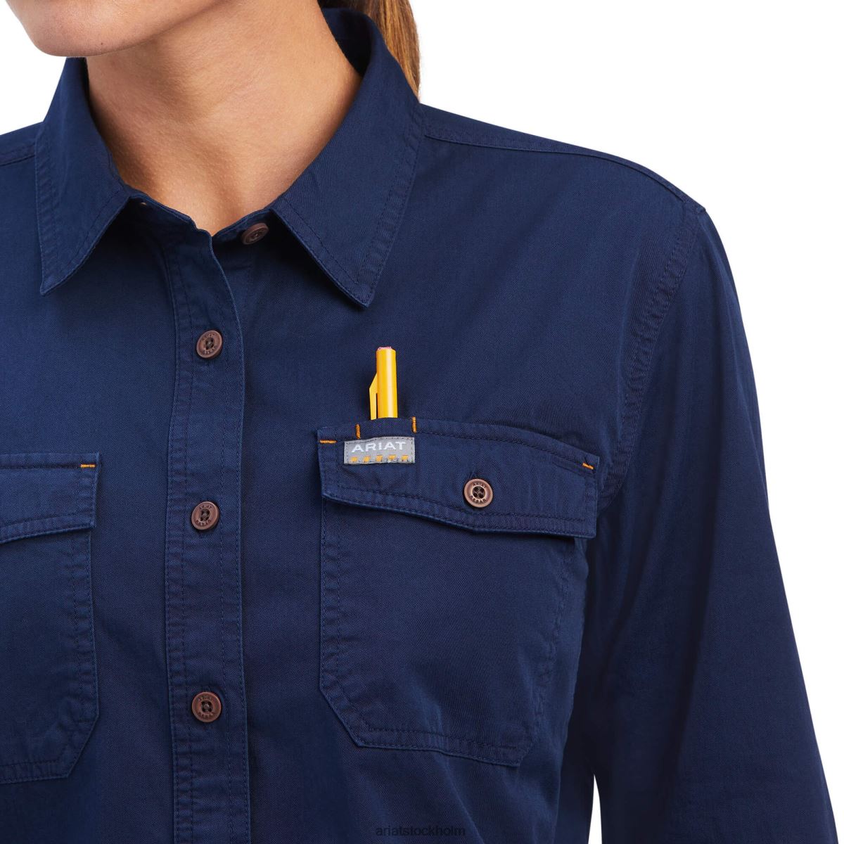 blast Ariat armeringstvättad arbetsskjorta i twill Marin kvinnor F04843088