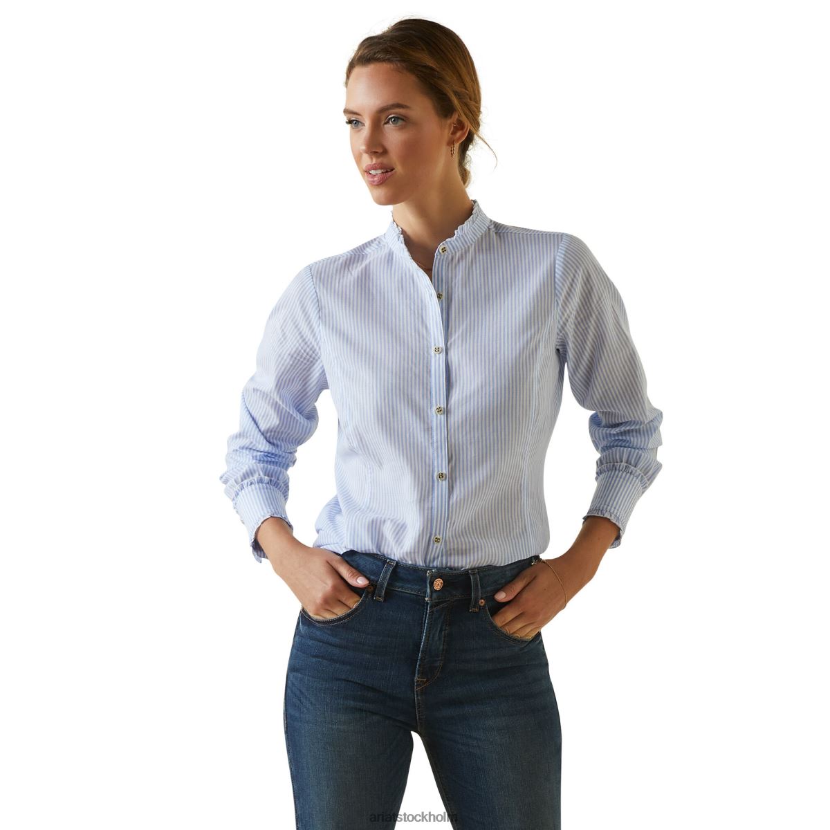 blast Ariat clarion blus puderblå rand kvinnor F04843021