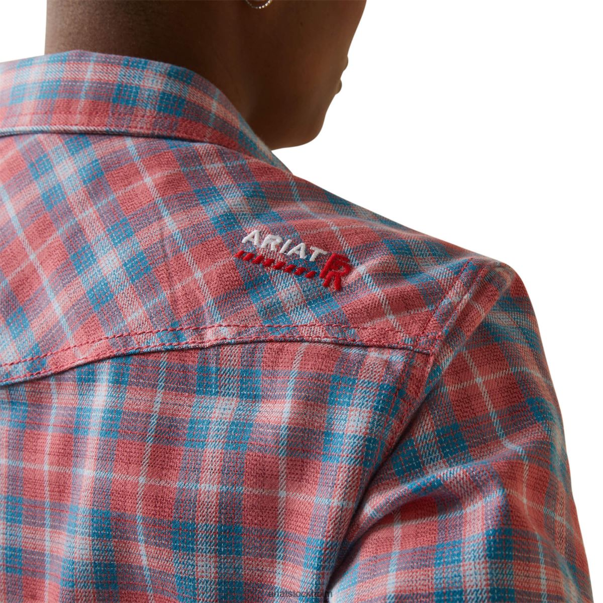 blast Ariat fr classen retro passform arbetsskjorta med snäpp solkysst korallpläd kvinnor F04843111