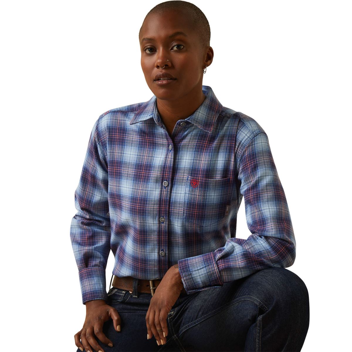 blast Ariat fr mcdowell arbetsskjorta klar himmel pläd kvinnor F04843139