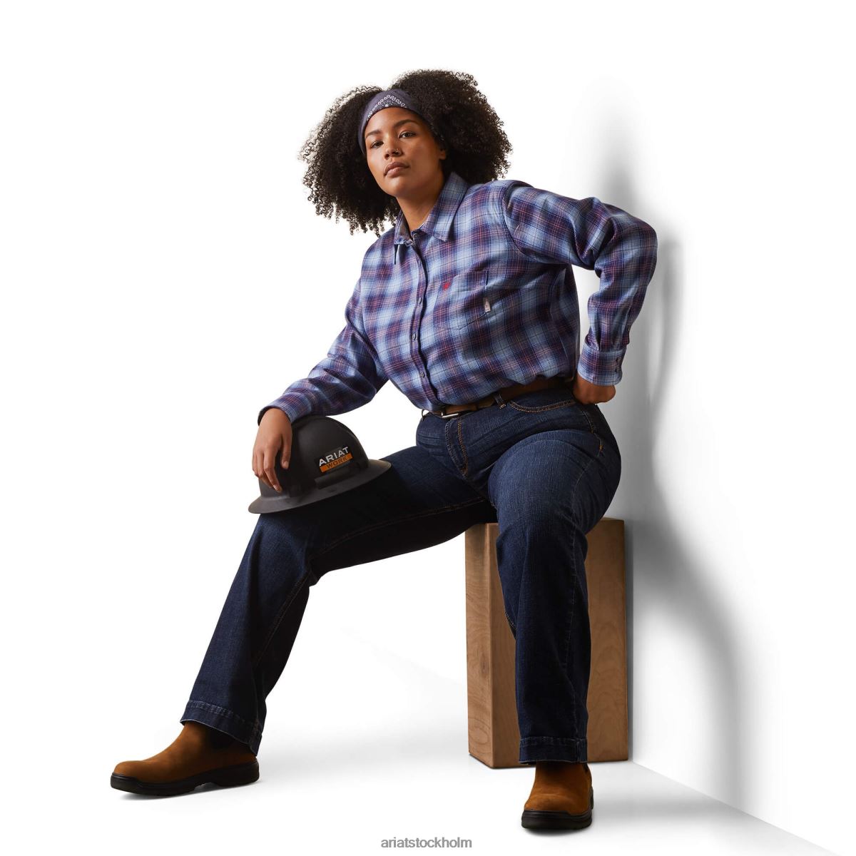 blast Ariat fr mcdowell arbetsskjorta klar himmel pläd kvinnor F04843139