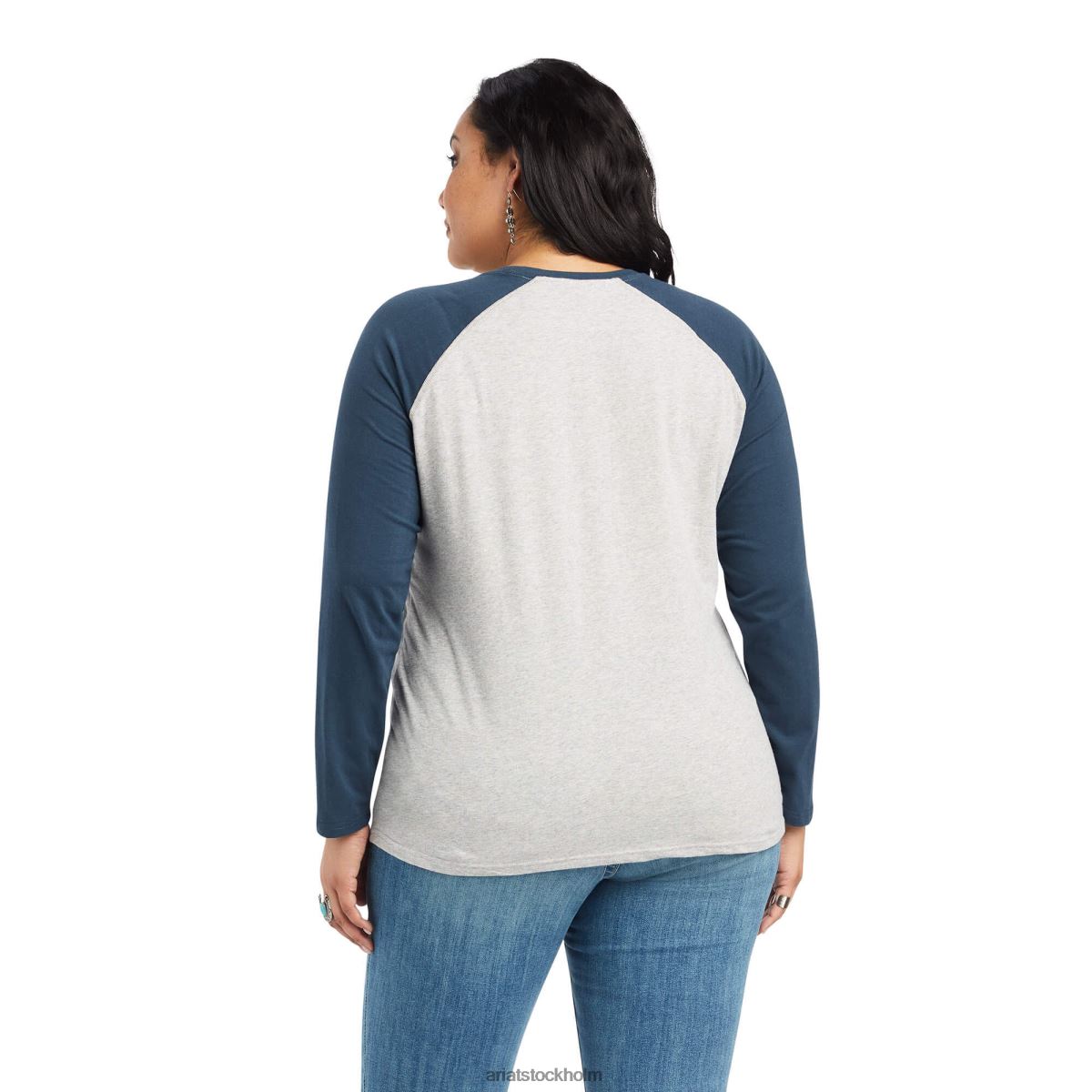 blast Ariat riktig basebolltröja gråmelerad/midnattsblå kvinnor F04843207