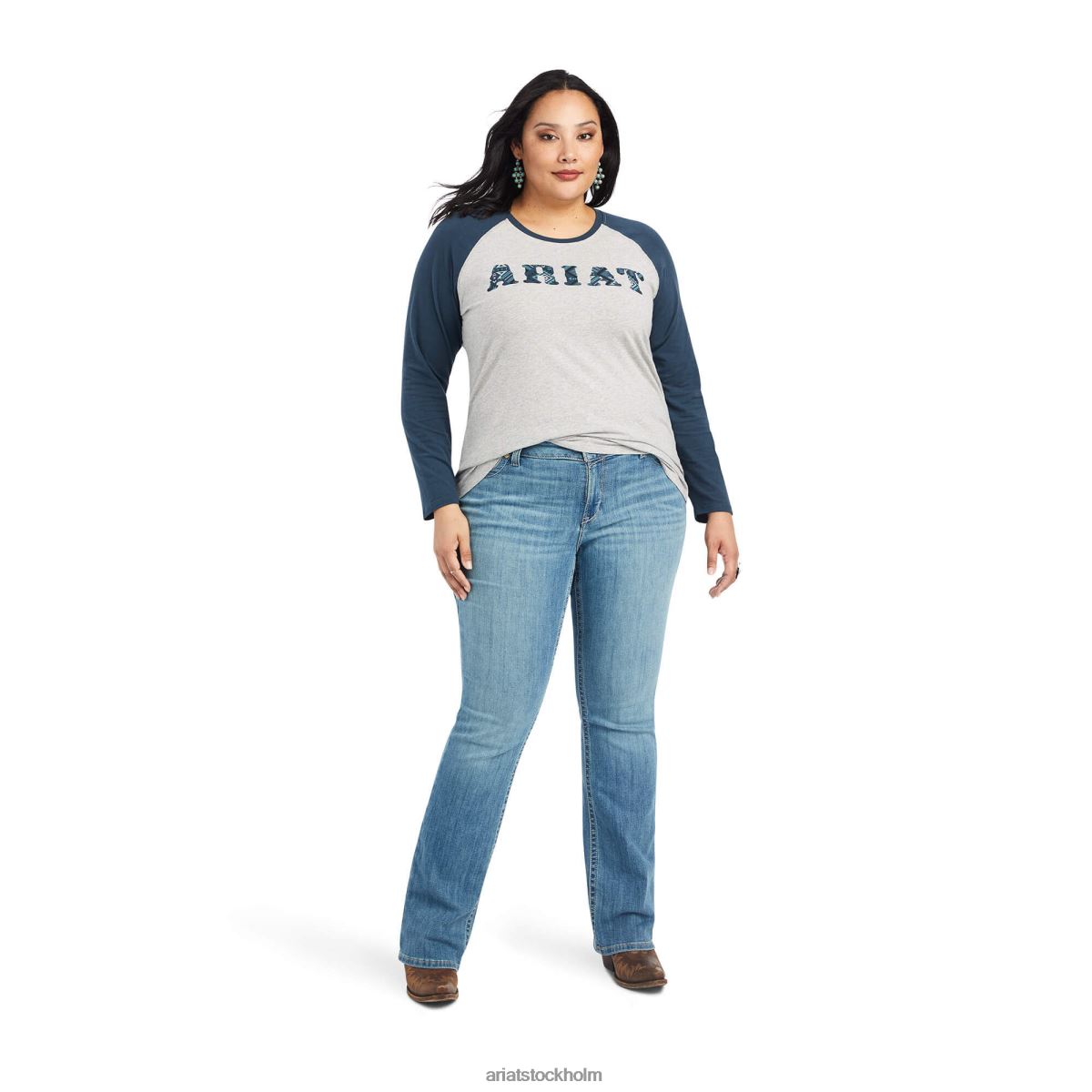 blast Ariat riktig basebolltröja gråmelerad/midnattsblå kvinnor F04843207
