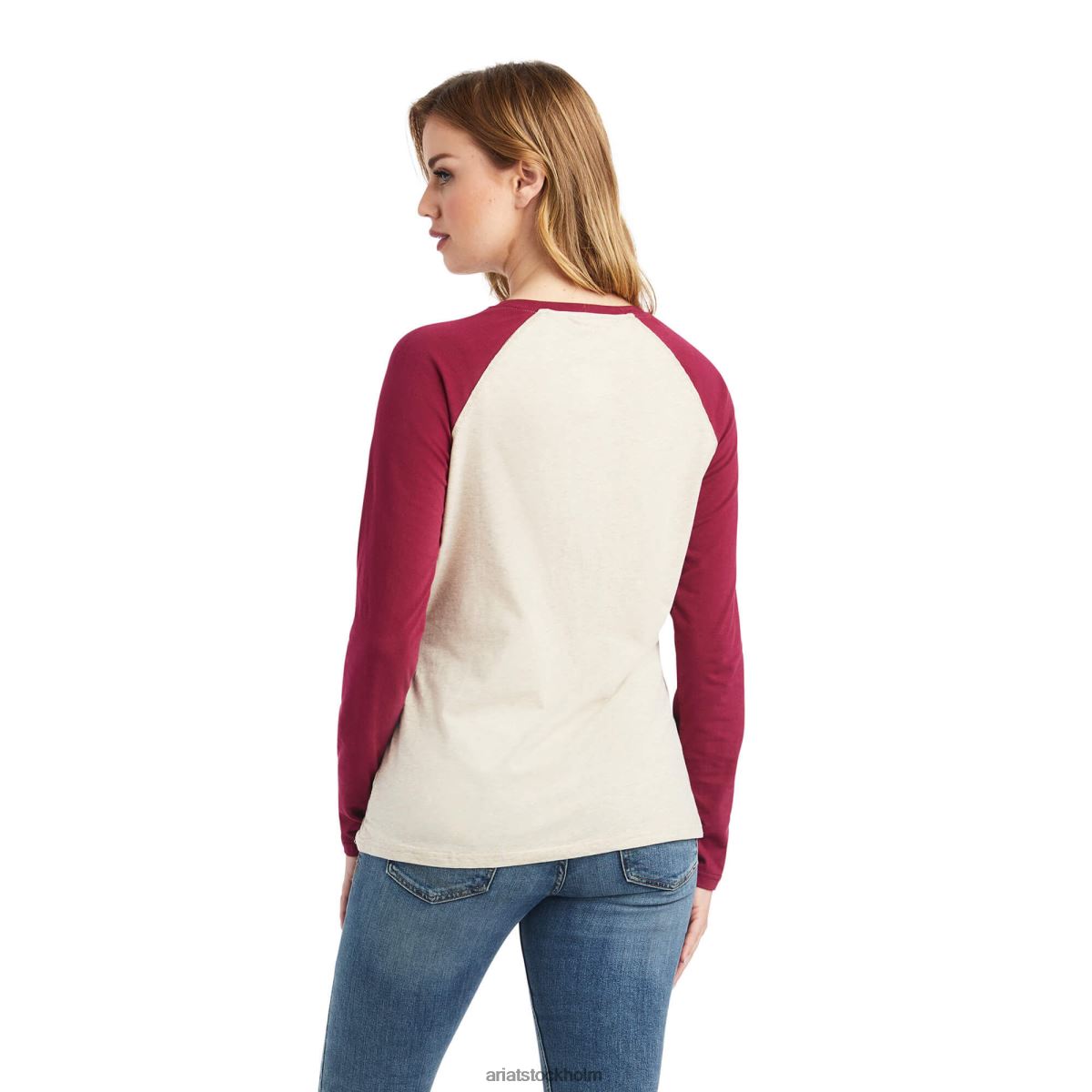 blast Ariat riktig basebolltröja havregrynsljung/betsröd kvinnor F04843156