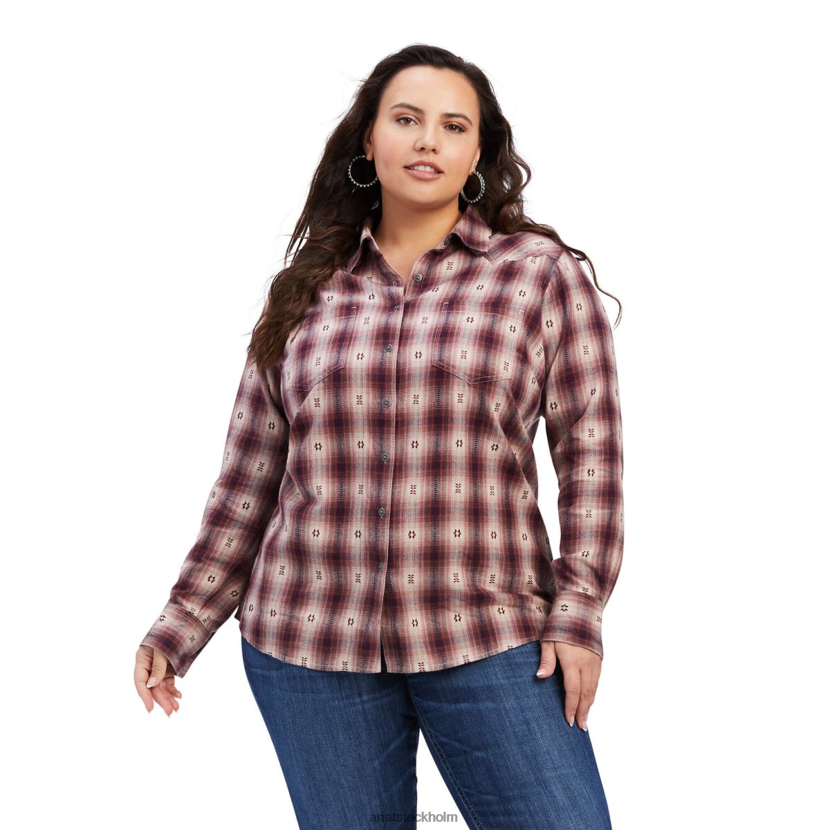 blast Ariat riktig billie jean skjorta nostalgiros dobby pläd kvinnor F04842973