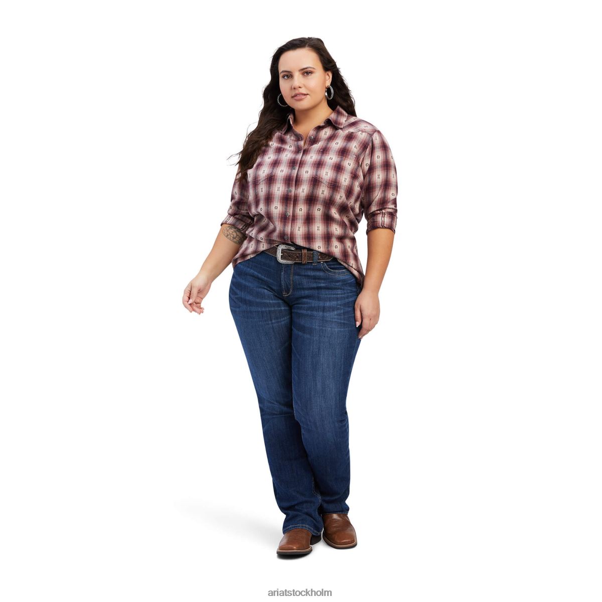 blast Ariat riktig billie jean skjorta nostalgiros dobby pläd kvinnor F04842973