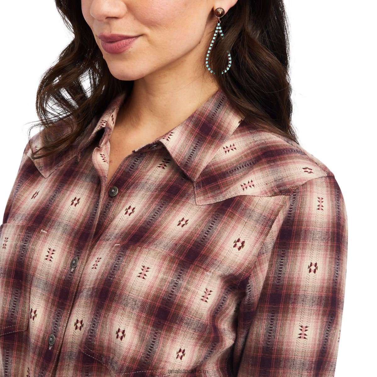 blast Ariat riktig billie jean skjorta nostalgiros dobby pläd kvinnor F04842973