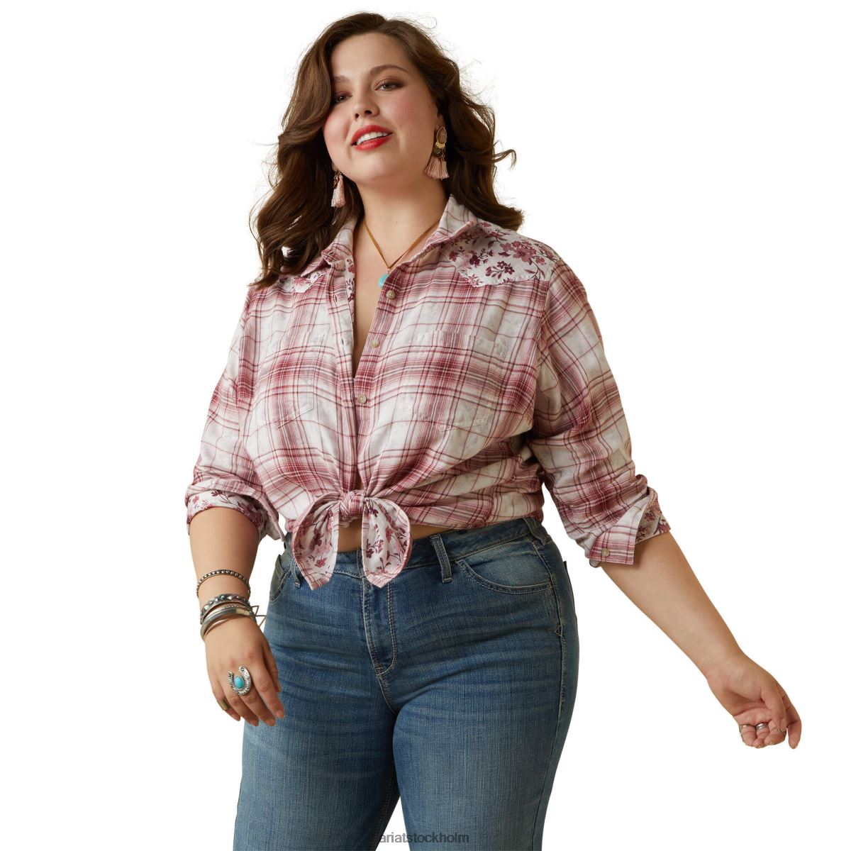 blast Ariat riktig billie jean skjorta willa pläd blommig kvinnor F04842771