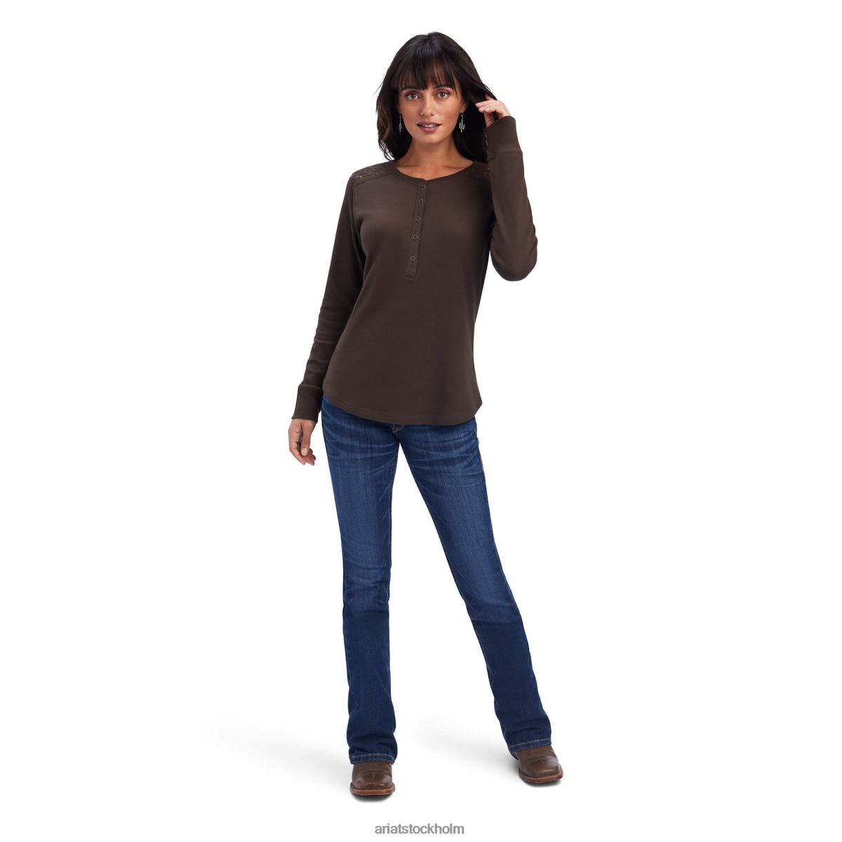 blast Ariat riktig henley skjorta paranöt kvinnor F04842987