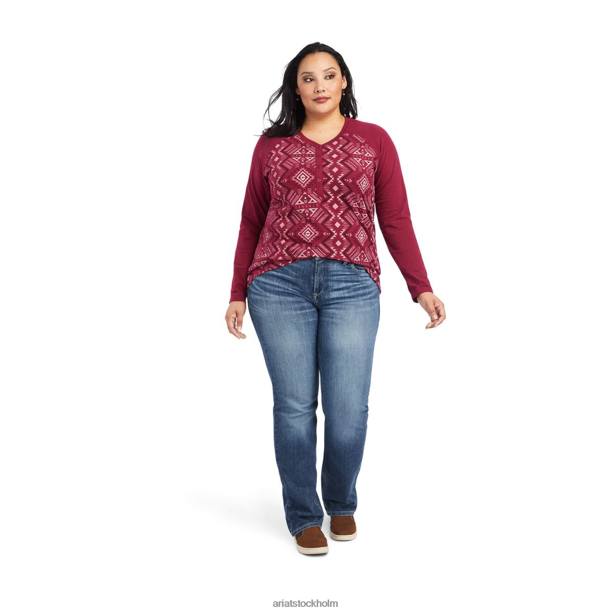 blast Ariat riktig tryckt henley skjorta labyrint multi/betsröd kvinnor F04843001