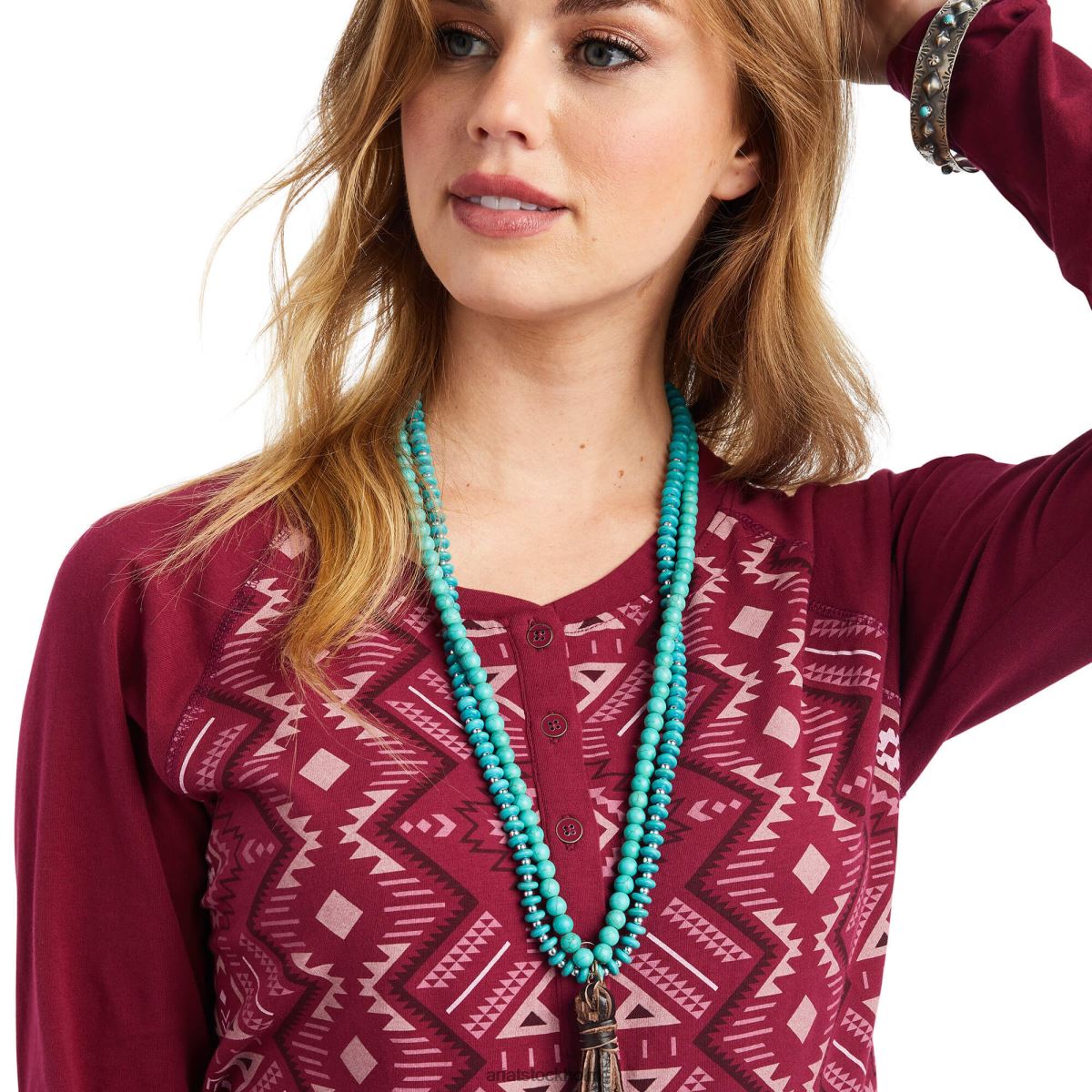 blast Ariat riktig tryckt henley skjorta labyrint multi/betsröd kvinnor F04843001