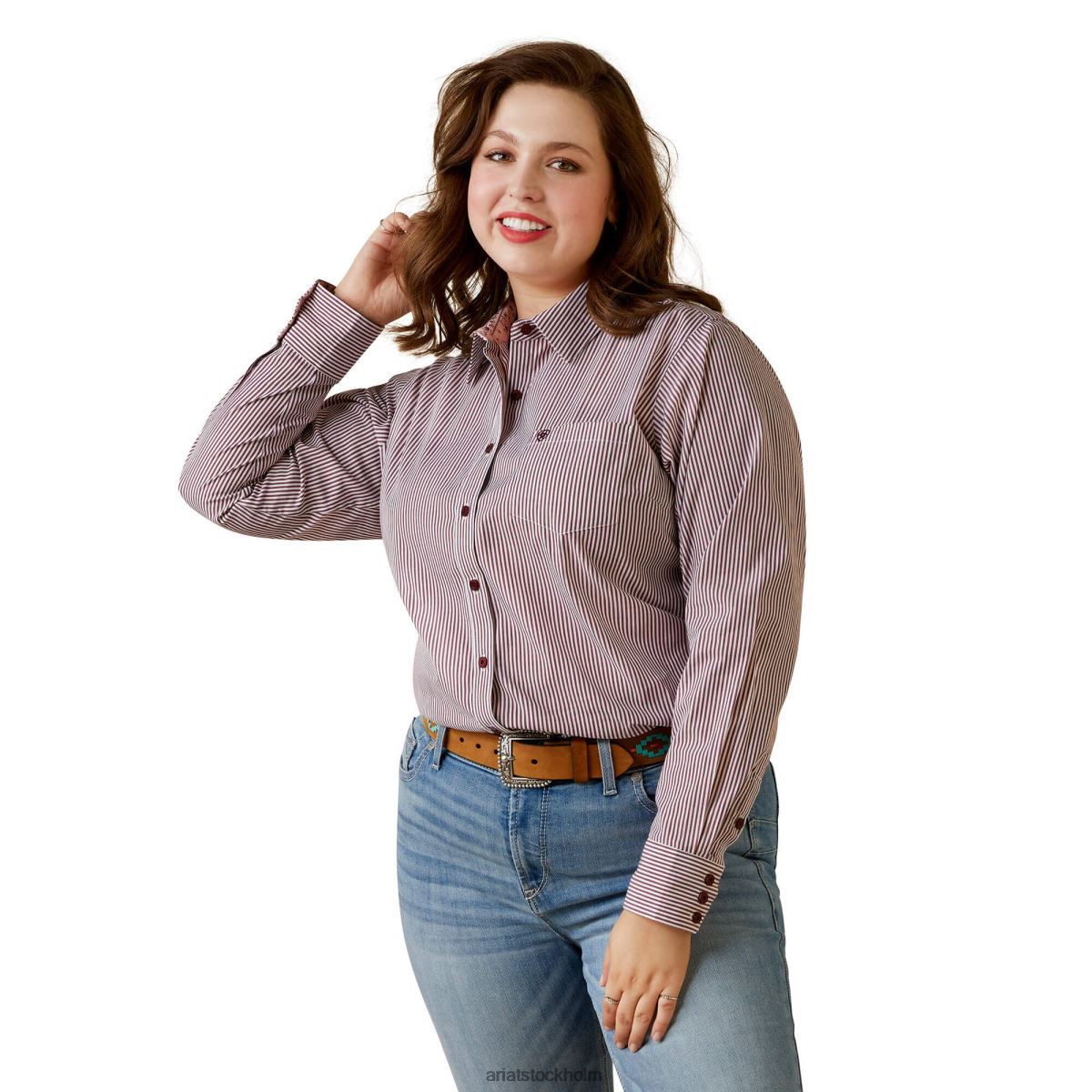 blast Ariat rynkbeständig kirby stretchskjorta granatäpple/vit rand kvinnor F04842760
