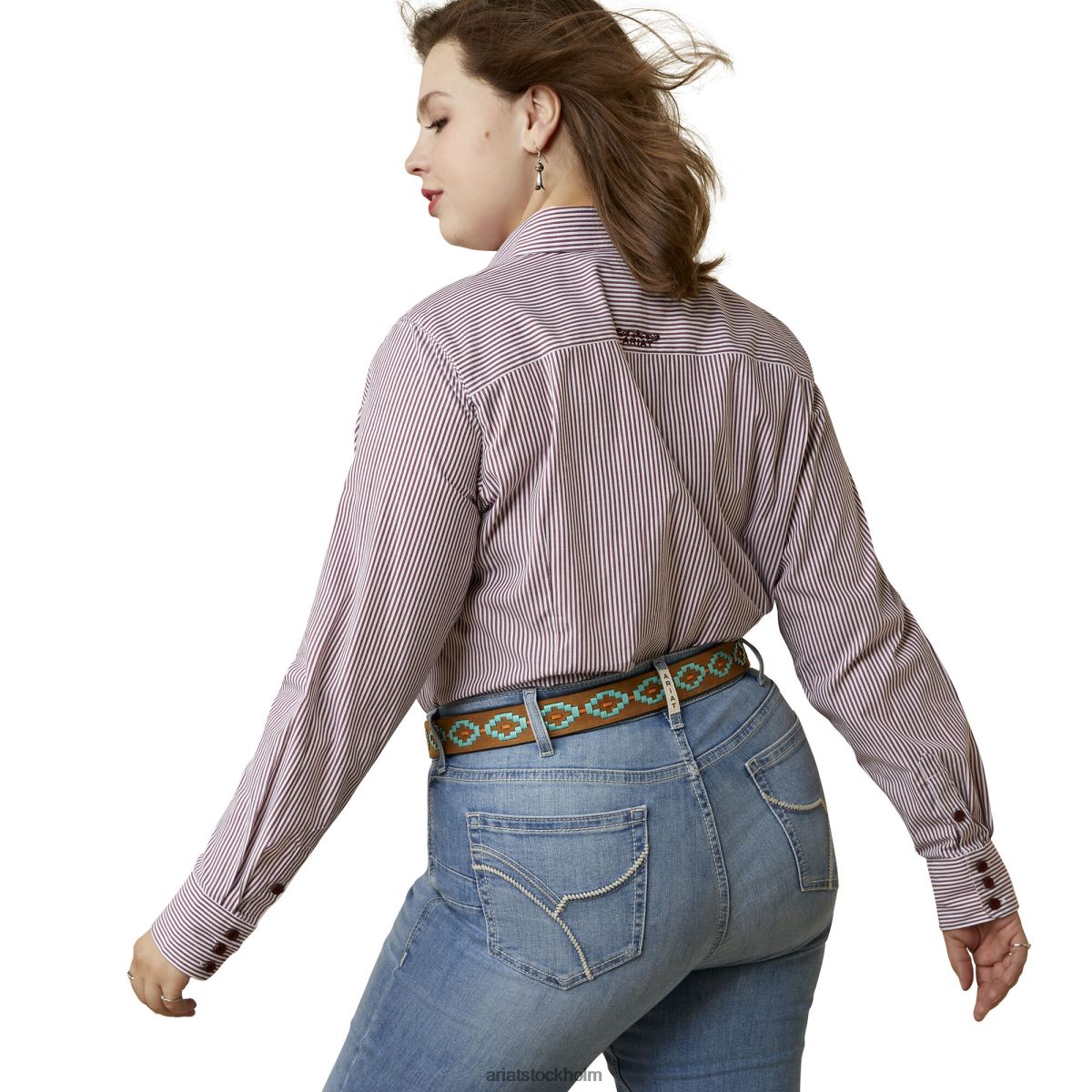 blast Ariat rynkbeständig kirby stretchskjorta granatäpple/vit rand kvinnor F04842760