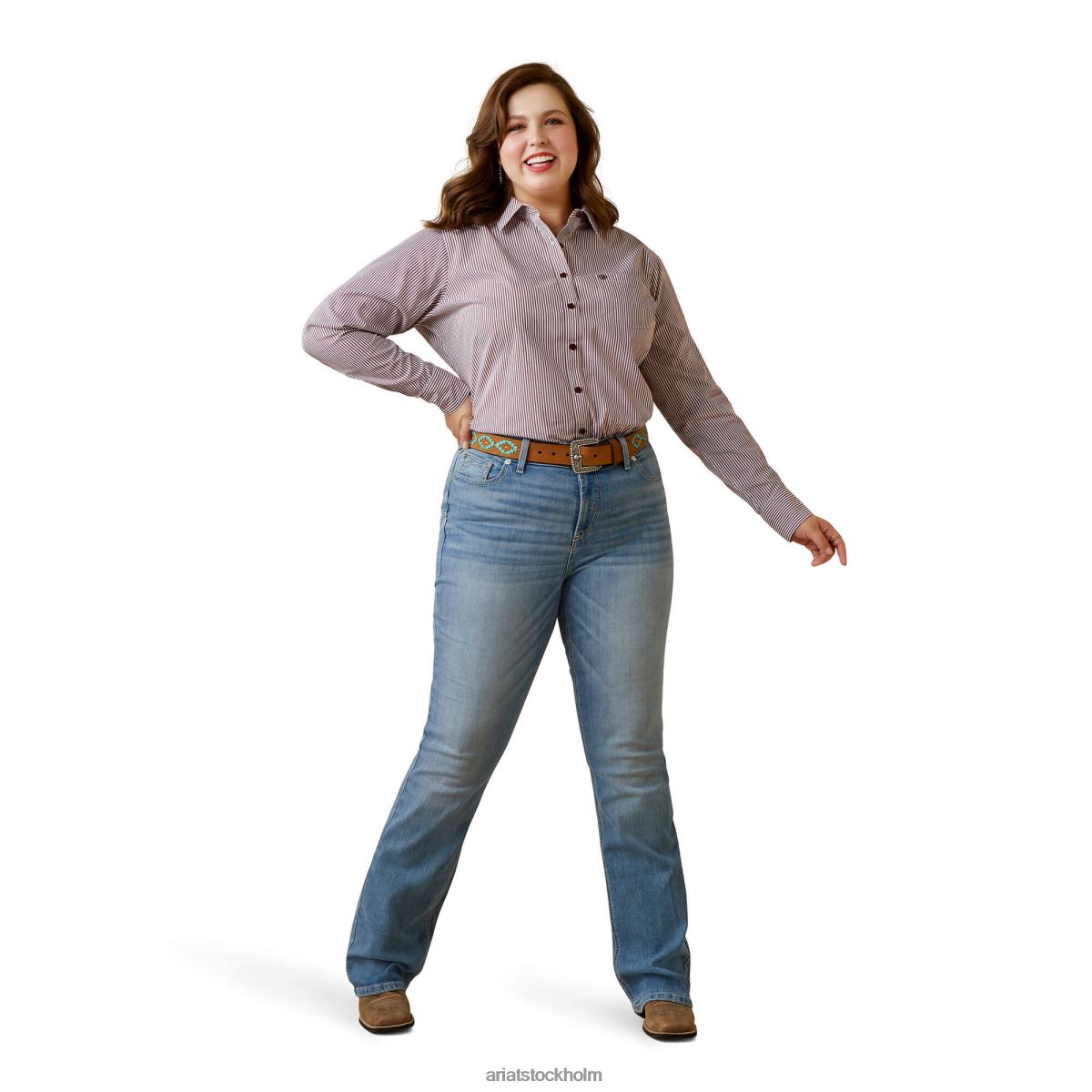 blast Ariat rynkbeständig kirby stretchskjorta granatäpple/vit rand kvinnor F04842760