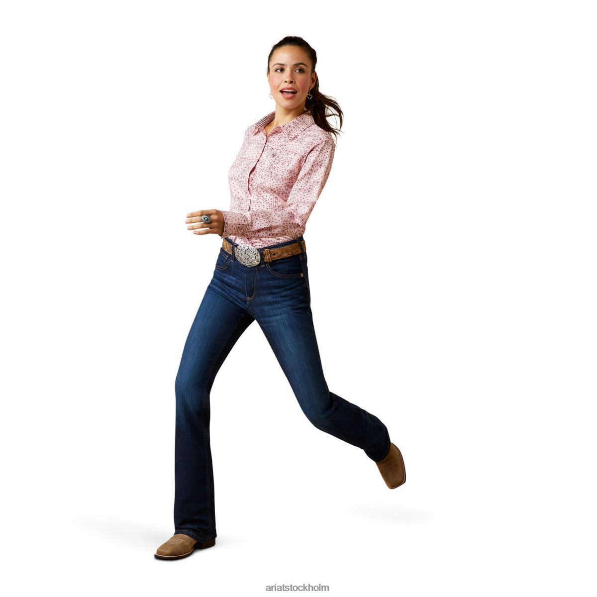 blast Ariat rynkbeständig kirby stretchskjorta korallrouge paisley kvinnor F04842821