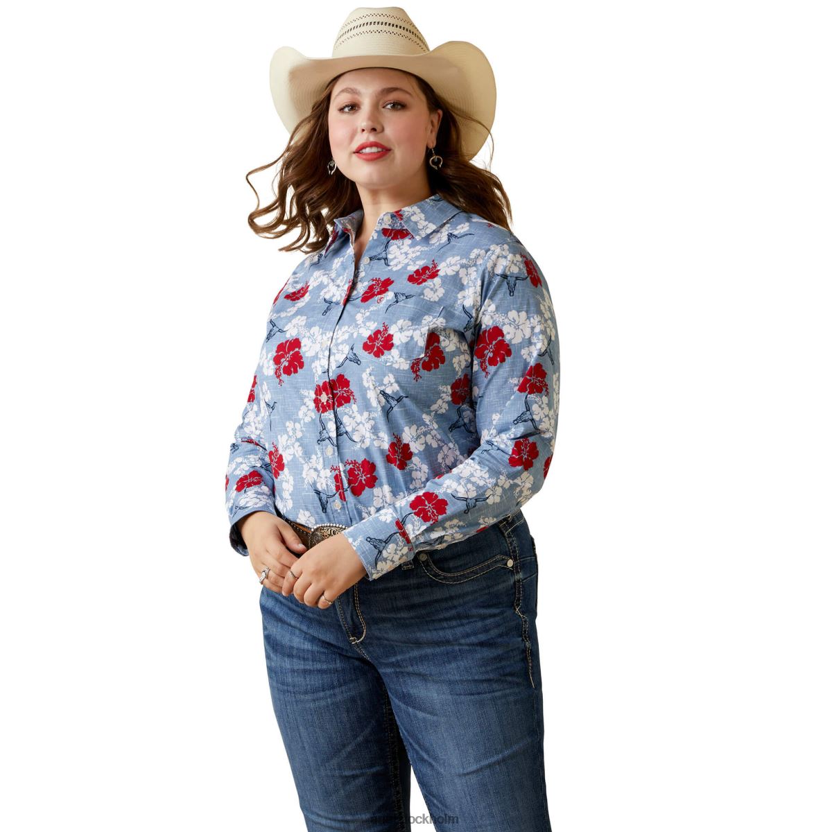 blast Ariat rynkbeständig kirby stretchskjorta röd vit och blå pareau prin kvinnor F04843183