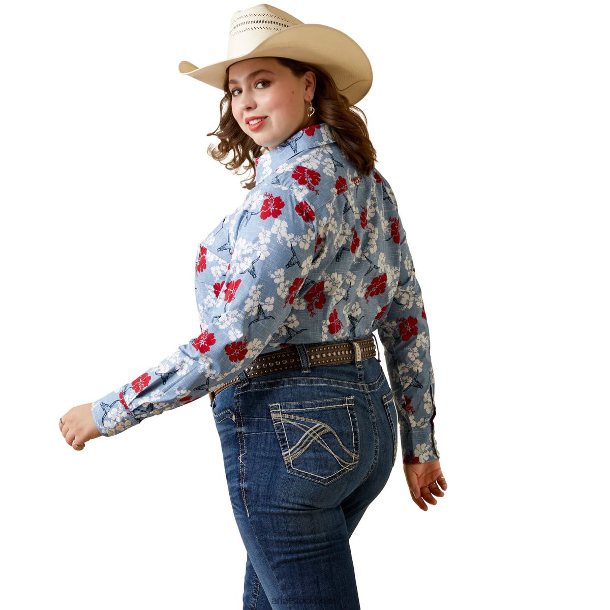 blast Ariat rynkbeständig kirby stretchskjorta röd vit och blå pareau prin kvinnor F04843183